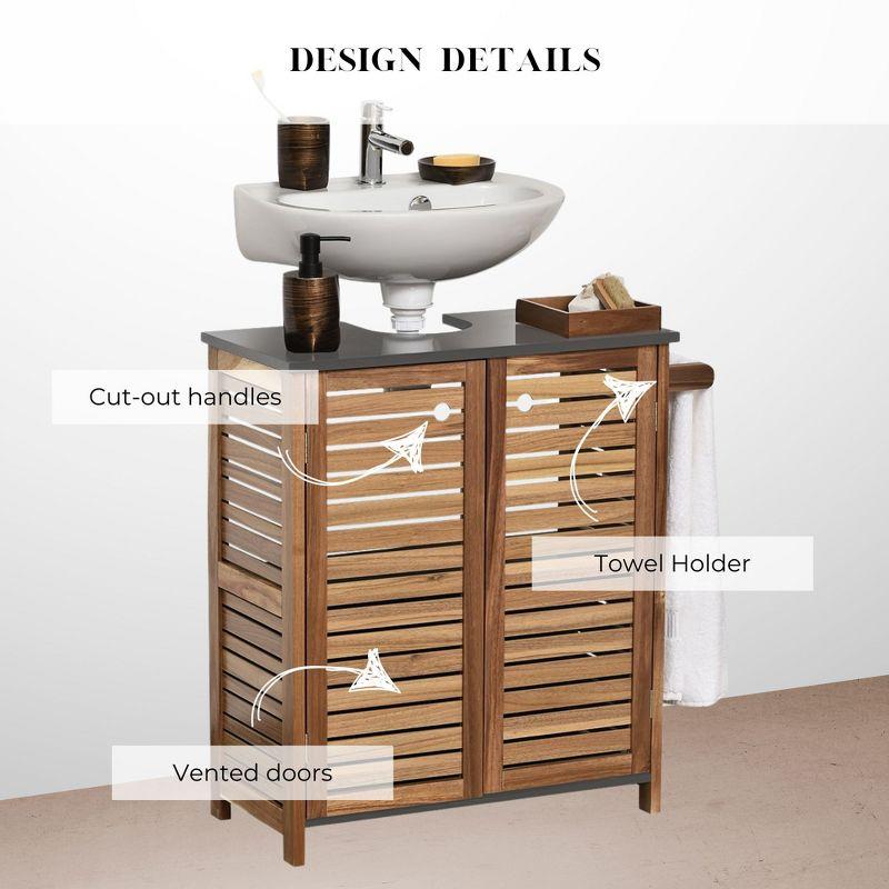 Evideco Brown and Gray Under Sink Cabinet with U-Shaped Cut-Out, Double Vented Doors, Towel Holder - Elements Collection