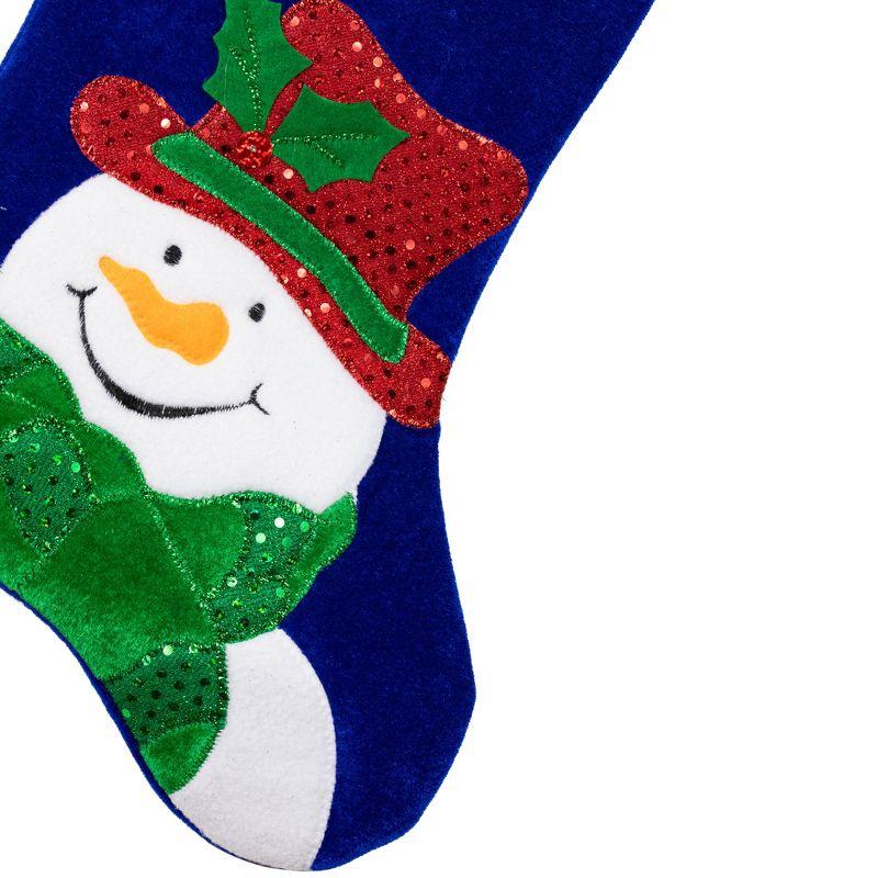 Northlight 20" Royal Blue Embroidered Velveteen Snowman Christmas Stocking with White Cuff