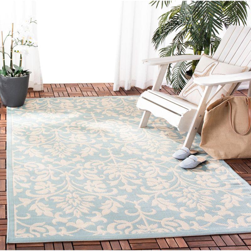 Aqua and Cream Floral Synthetic Easy Care Area Rug