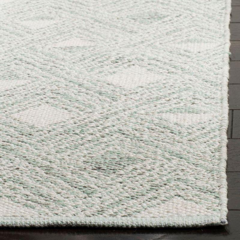 Light Green and Ivory Geometric Handwoven Wool Area Rug