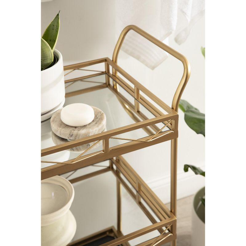 Elegant Gold Metal Tray Bar Cart with Mirrored Shelves