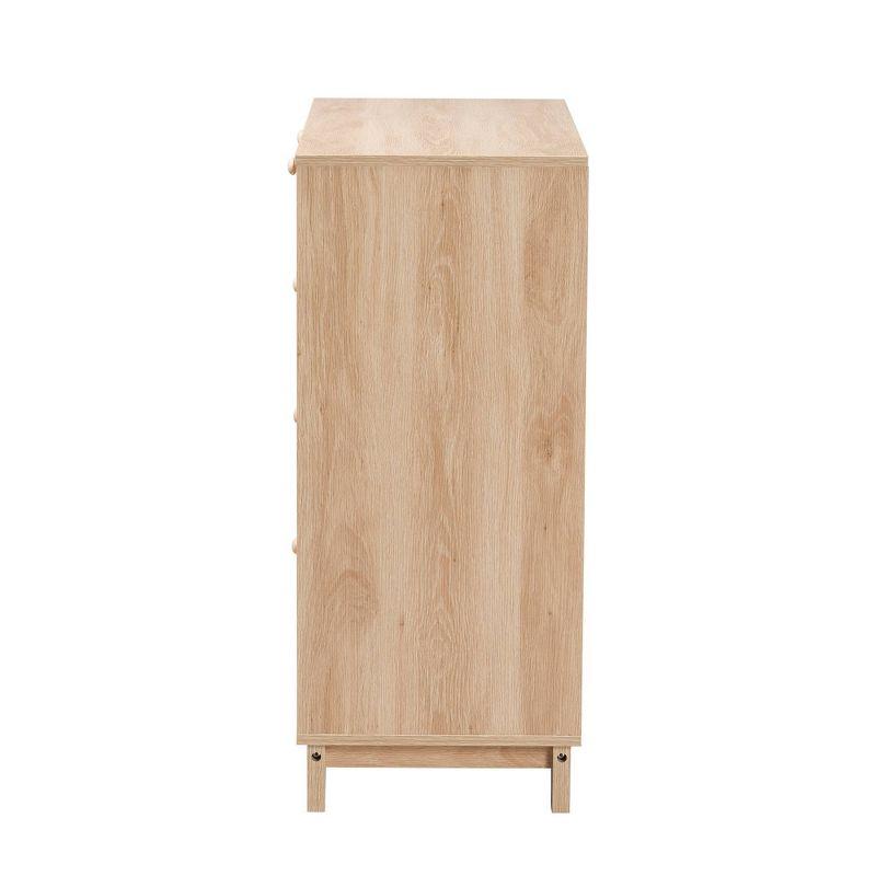 Elsbeth Wood and Natural Rattan 5 Drawer Storage Cabinet Oak Brown/Natural Brown - Baxton Studio