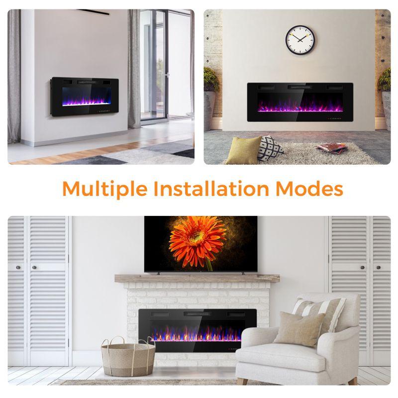 Tangkula 30"/36"/42"/50"/60" Recessed Electric Fireplace 750W/1500W heater in Wall Remote Control w/Timer Available Flame