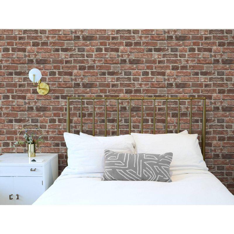 NextWall Faux Distressed Brick Peel and Stick Wallpaper: Vinyl, Self-Adhesive, Industrial Style, Repositionable, 30.75 Sq Ft Coverage