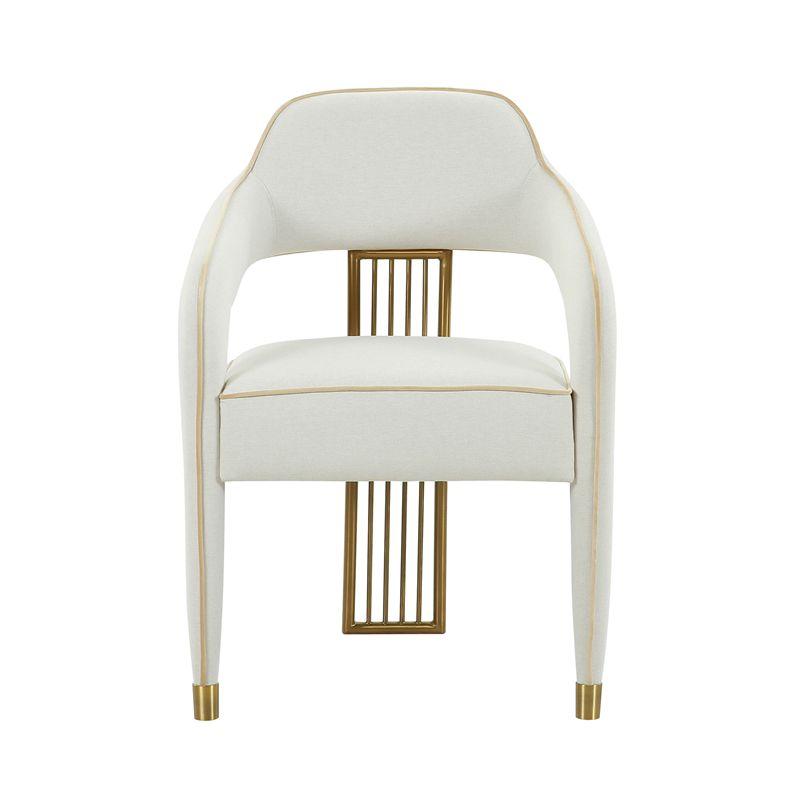 Elegant Cream Linen Upholstered Dining Armchair with Gold Metal Accents