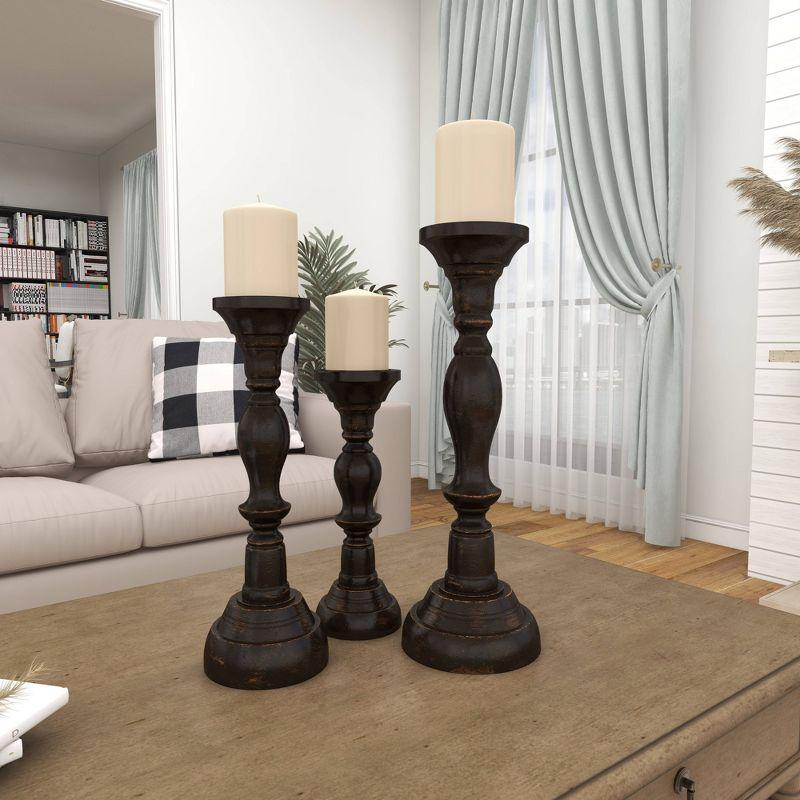 3 Piece Wood Tabletop Candlestick Set