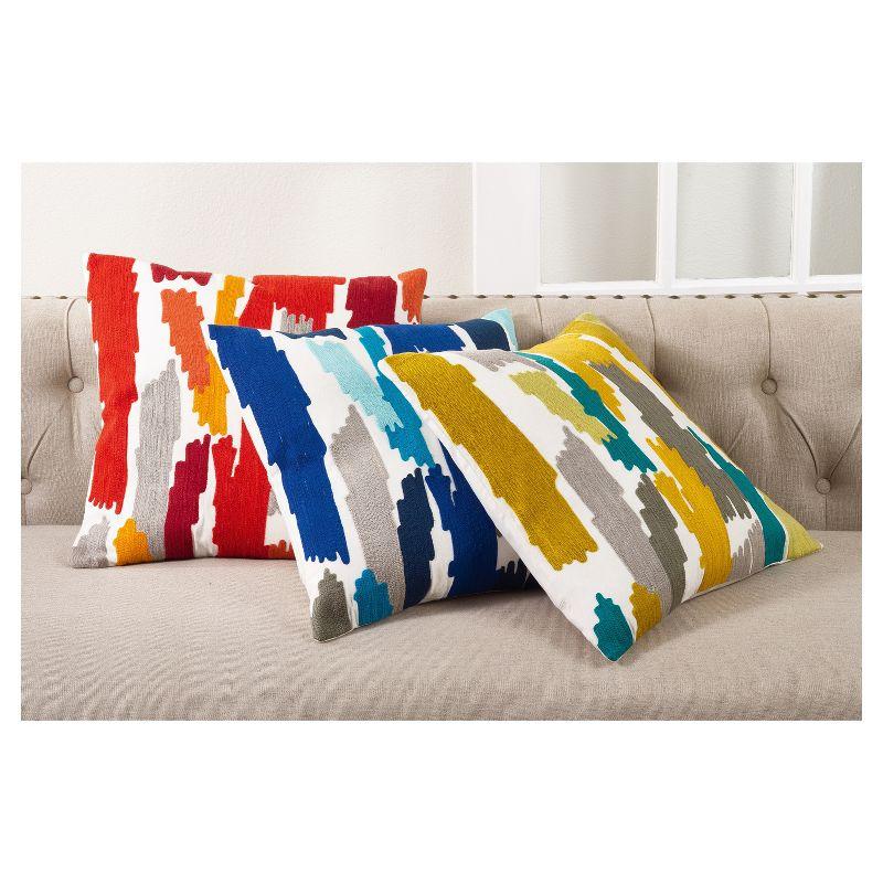 20"x20" Embroidered Brushstroke Design Throw Pillow Lime Haze - Saro Lifestyle: Contemporary Cotton Decor with Duck Down & Polyester Fill