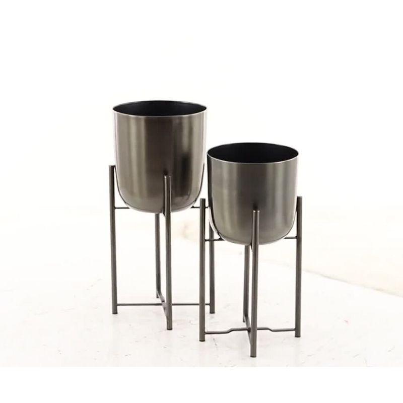 Set of 2 Contemporary Iron Planters with Stands Black: Indoor/Outdoor Decor - CosmoLiving by Cosmopolitan