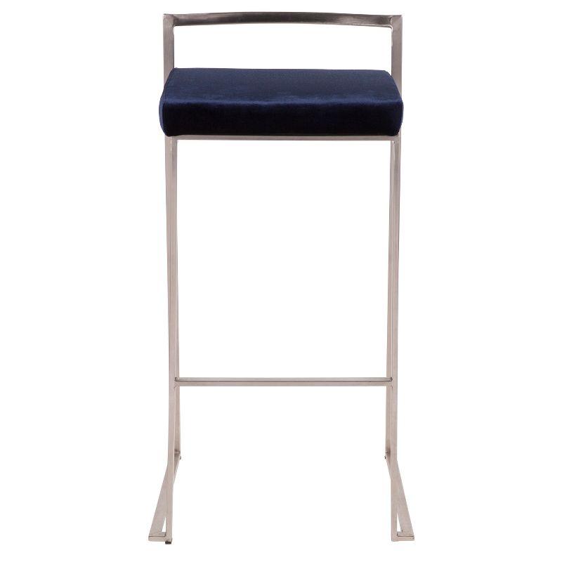 Set of 2 30" Fuji Contemporary Stackable Barstools Stainless Steel Blue Velvet - LumiSource: Kitchen, Low Back