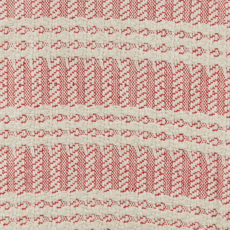 Handcrafted Red and Natural Cotton Striped Throw Blanket