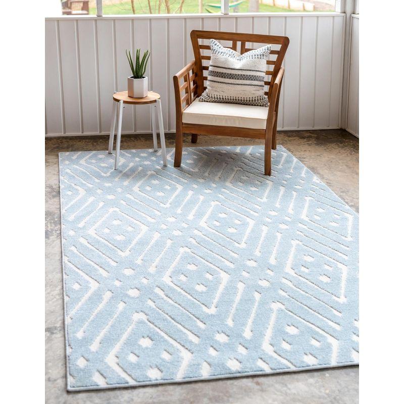 Light Blue Geometric 4' x 6' Synthetic Outdoor Area Rug