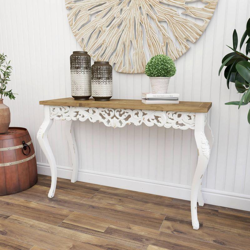 Wood Parisian Design Floral Ornate Detailing Console Table White - Olivia & May