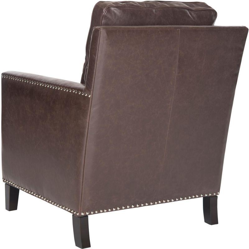 Espresso Birch Wood & Antique Brown Faux Leather Arm Chair