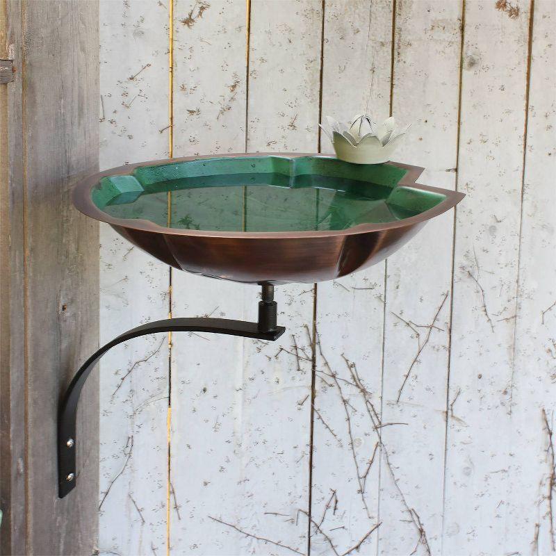 Copper and Green Lilypad Birdbath with Wall Mount Bracket