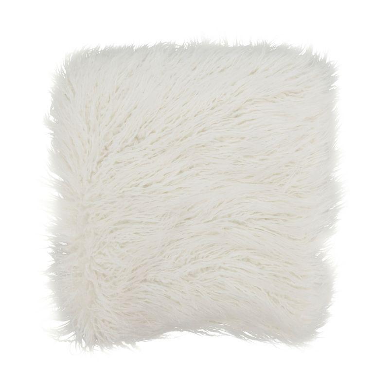 Off-White Faux Mongolian Fur Throw Blanket, 27" x 24"