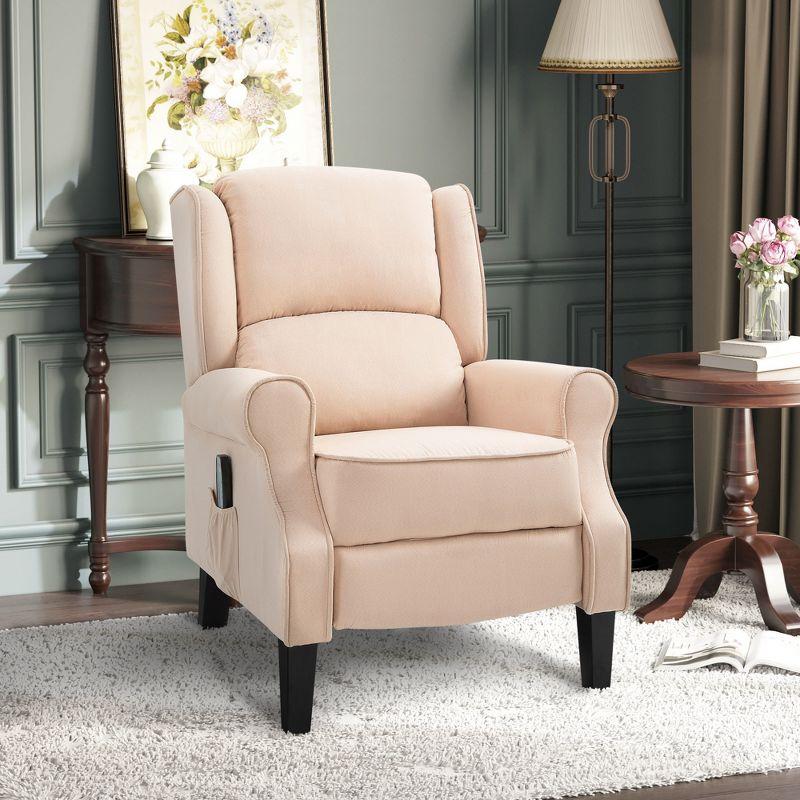 Cream White Upholstered Metal Frame Recliner Accent Chair