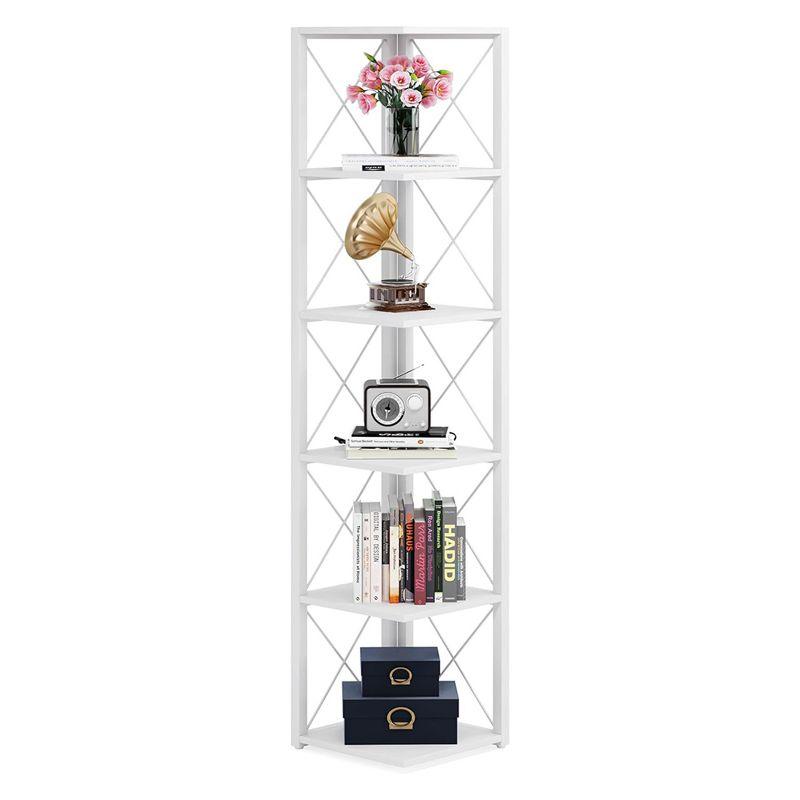 Hommoo 6-Tier Corner Shelf, 70.86" Corner Bookshelf White