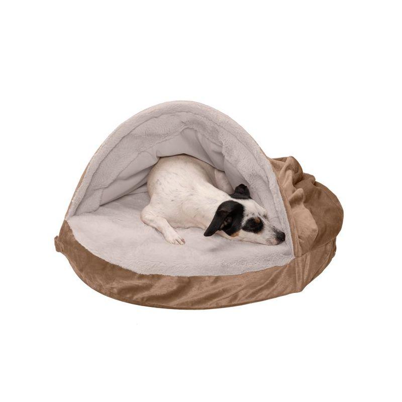 FurHaven Wave Fur & Velvet Snuggle Cave Orthopedic Hooded Dog Bed