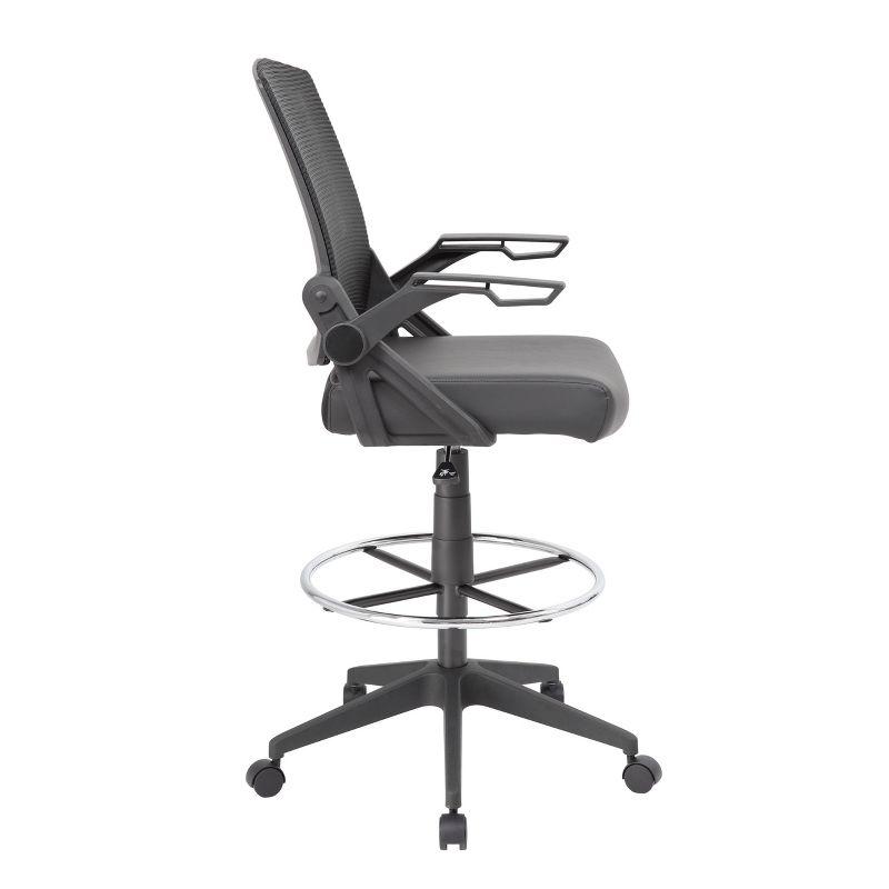 Boss Office Products Drafting Stool with Flip Arms Mesh Black: Adjustable for Tall Desks, Ergonomic Design, Nylon Frame