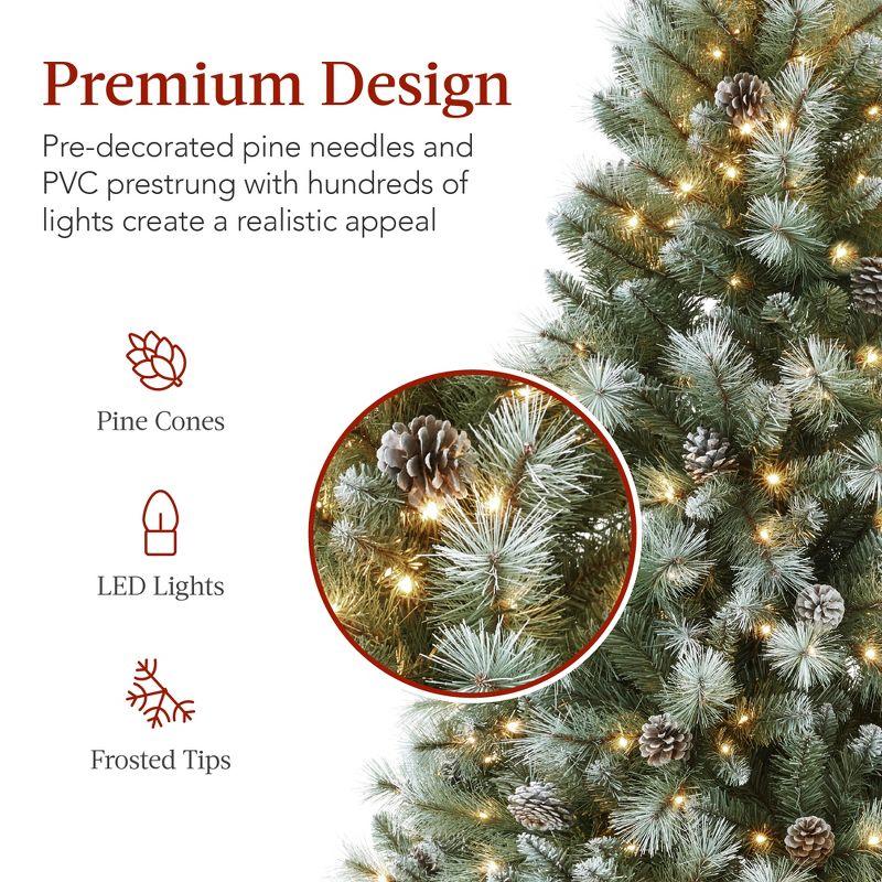 Best Choice Products 6ft Pre-Lit Frosted Scotch Pine Christmas Tree w/ 946 Branch Tips, 250 2-in-1 LED Lights