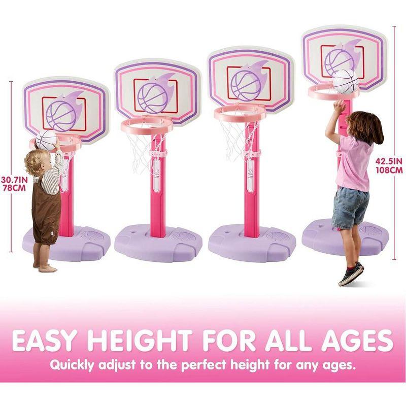 Joyfy Pink Basketball Hoop for Girls Age 1 and Up, Adjustable Basketball Goal with 4 Balls for Kids Indoor Outdoor Play- Easter Birthday Gift for Kids