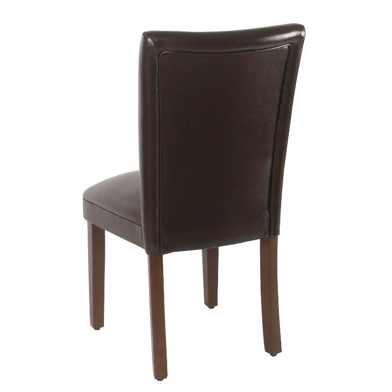 Modern Brown Faux Leather Parsons Side Chair with Wood Legs