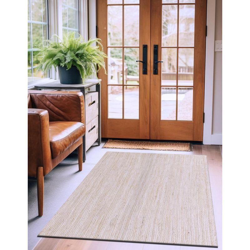 Handmade White Braided Jute Rectangular Area Rug