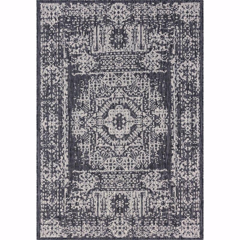 Charcoal Gray 7' x 10' Synthetic Rectangular Outdoor Rug