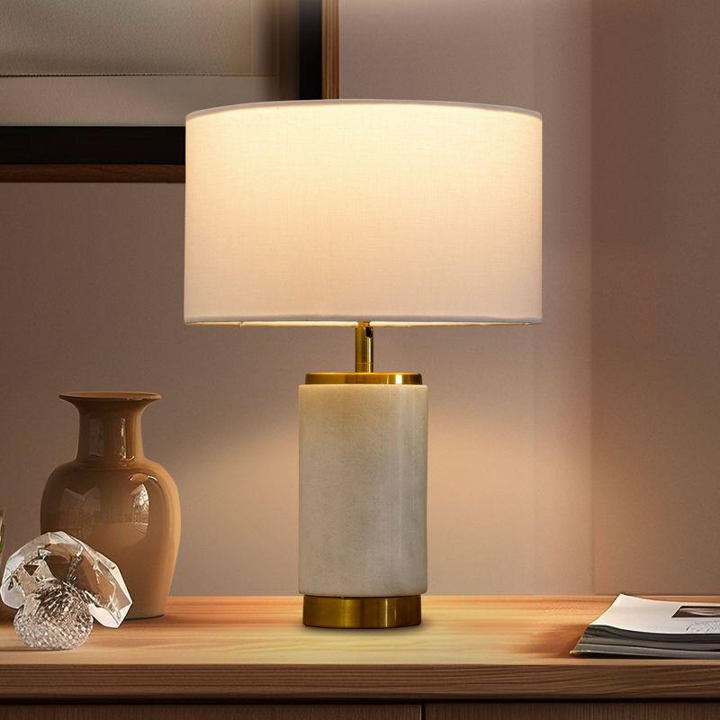 Brightech Arden 17 in. Mid-Century Modern LED Table Lamp with Fabric Drum Shade and USB Port