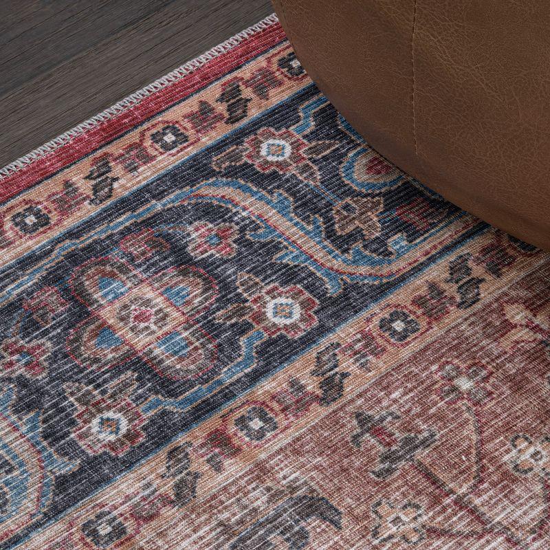 Alacati Ogee Medallion Machine-Washable Red/Blue/Brown 3 ft. x 5 ft. Area Rug - JONATHAN Y