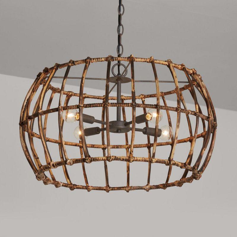 Blazed Rattan and Nordic Grey 4-Light Drum Pendant