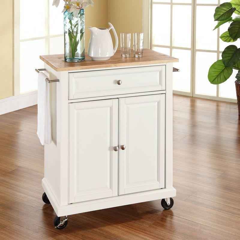 White Wood Kitchen Cart with Natural Top and Storage