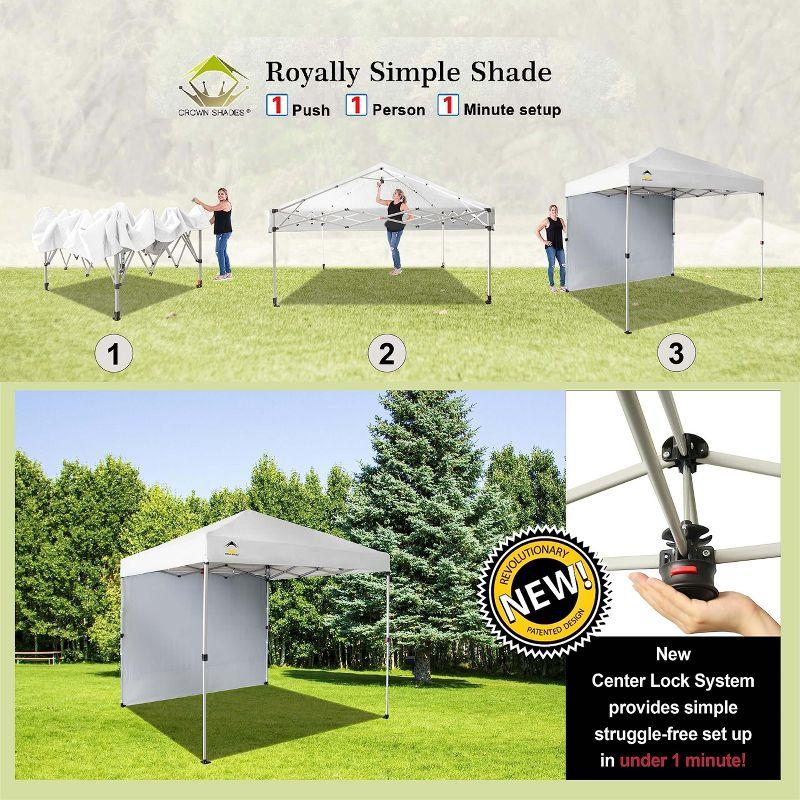 CROWN SHADES 8x8 Pop Up Canopy with 1 Side Wall - Beach Tent with One Push Setup - Outdoor Sun Shade for Events, Parties