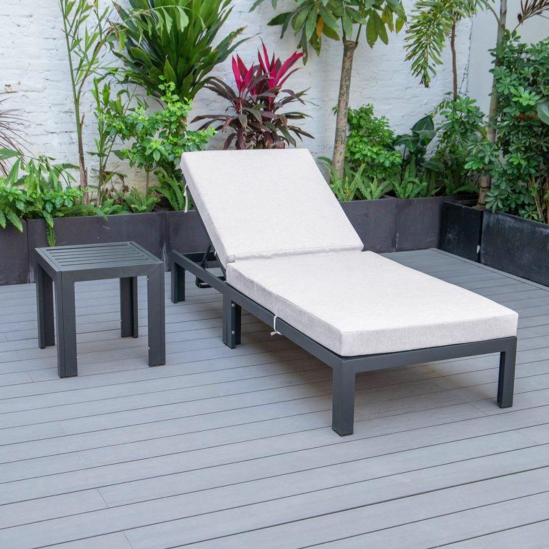 LeisureMod Chelsea Modern Outdoor Chaise Lounge Chair With Side Table in Light Grey