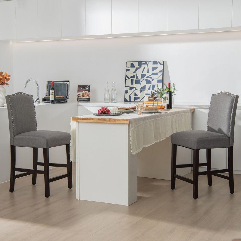 Gray Upholstered Counter Height Bar Stools with Wood Legs