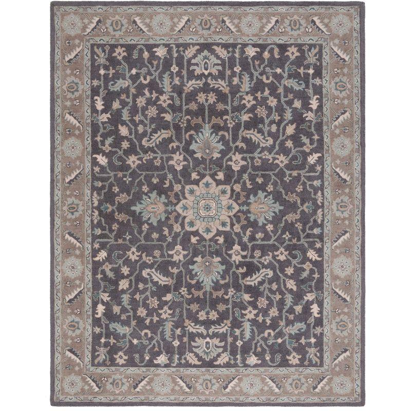 Blossom Dark Gray and Light Brown Floral Wool Area Rug, 6' x 9'