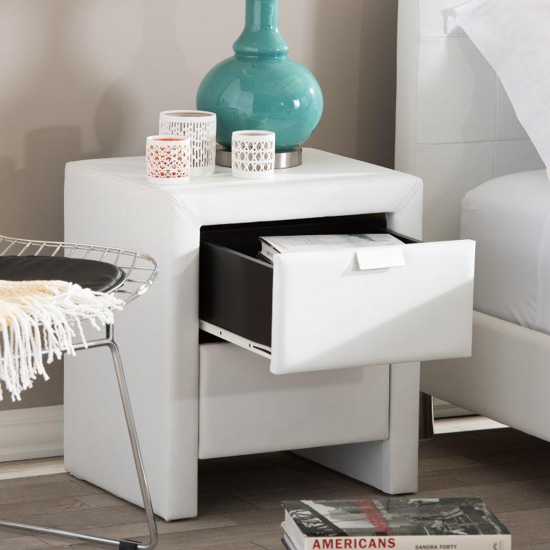 Sleek White Faux Leather 2-Drawer Contemporary Nightstand