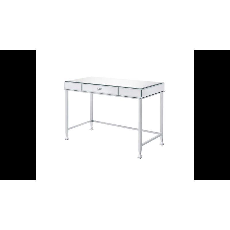 Canine Writing Desk Mirrored/Chrome - Acme Furniture: Contemporary Office Furniture with Drawer