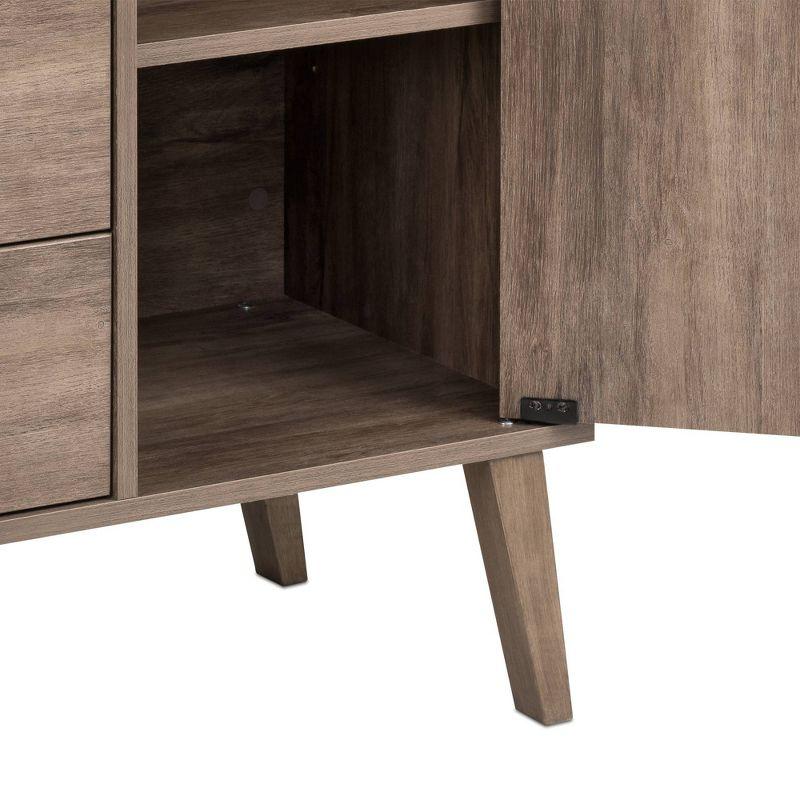 Prepac Milo Mid-Century Modern 4 Drawers Chest with Door Drifted Gray: Laminated Storage, Metal Glides, Adjustable Shelf