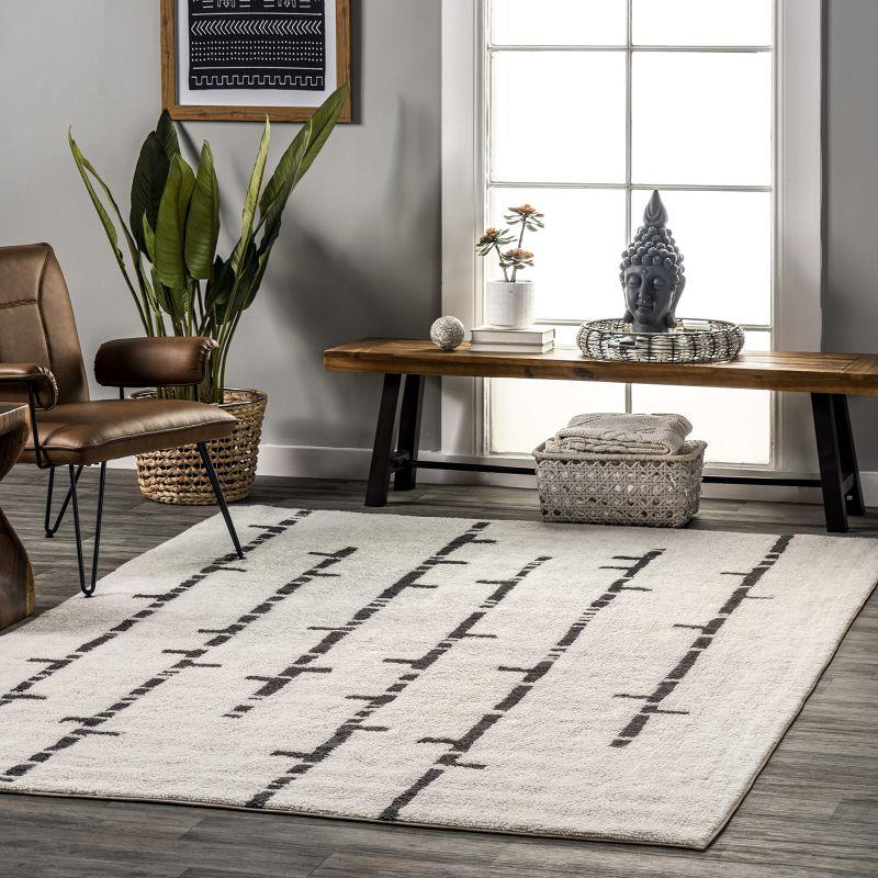 Ivory Stripe Handmade Wool 6' x 9' Easy-Care Area Rug