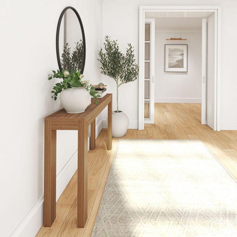 Pecan Solid Wood 56" Modern Console Table with Storage