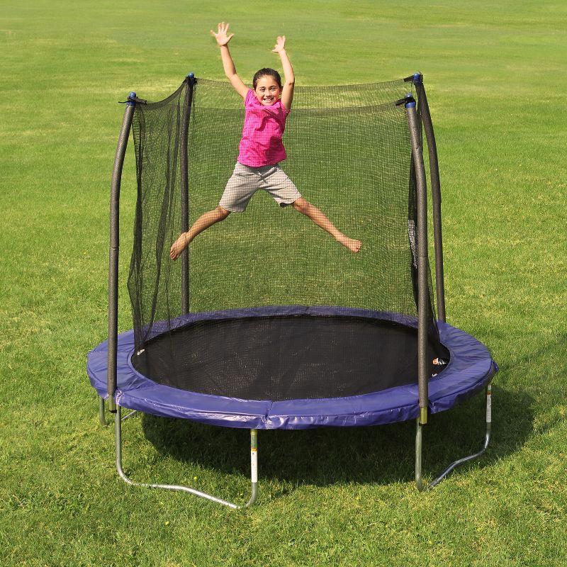 8-Foot Blue Round Trampoline with Safety Enclosure