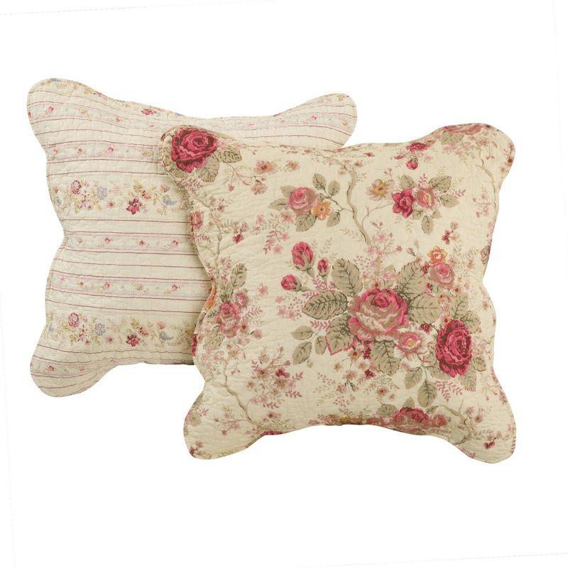 Antique Rose Floral Scalloped Cotton Throw Pillow Set