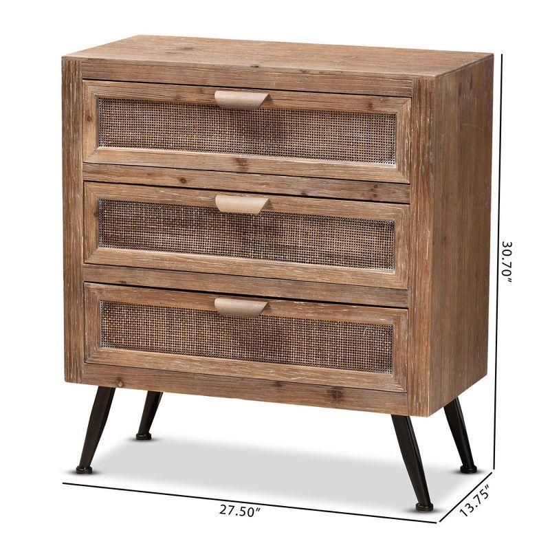 Calida Wood and Rattan 3 Drawer Storage Cabinet Brown - Baxton Studio