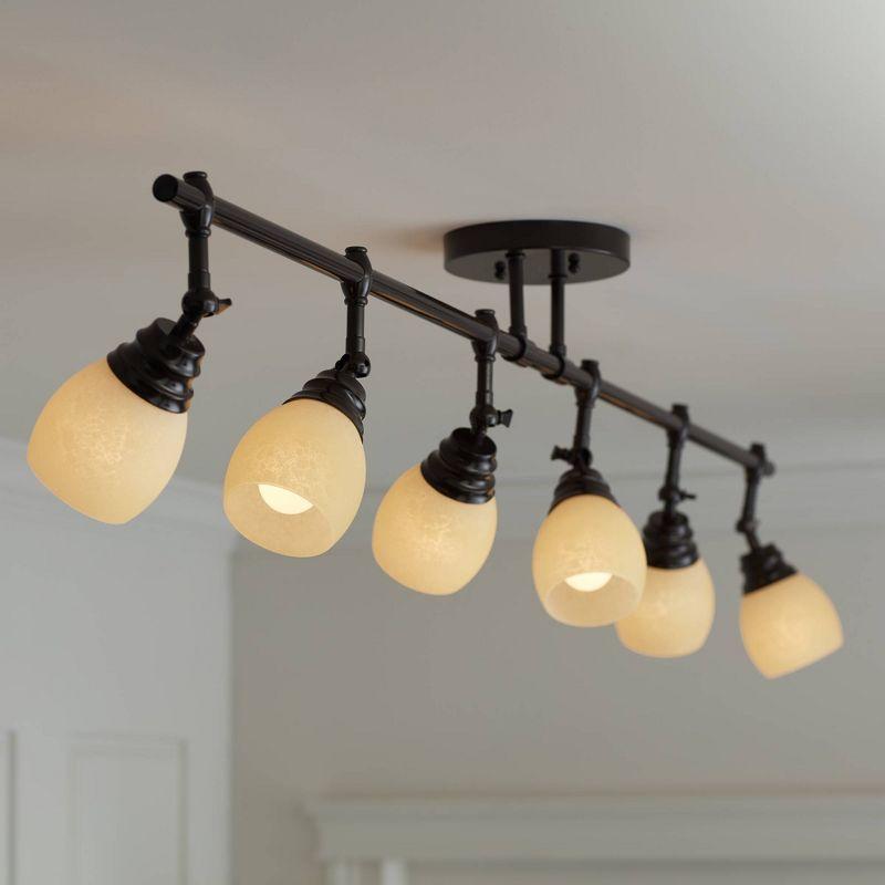 Pro Track Elm Park 6-Head Ceiling Track Light Fixture Kit Spot Light Directional Brown Bronze Finish Amber Glass Western Kitchen Bathroom 57 1/2" Wide