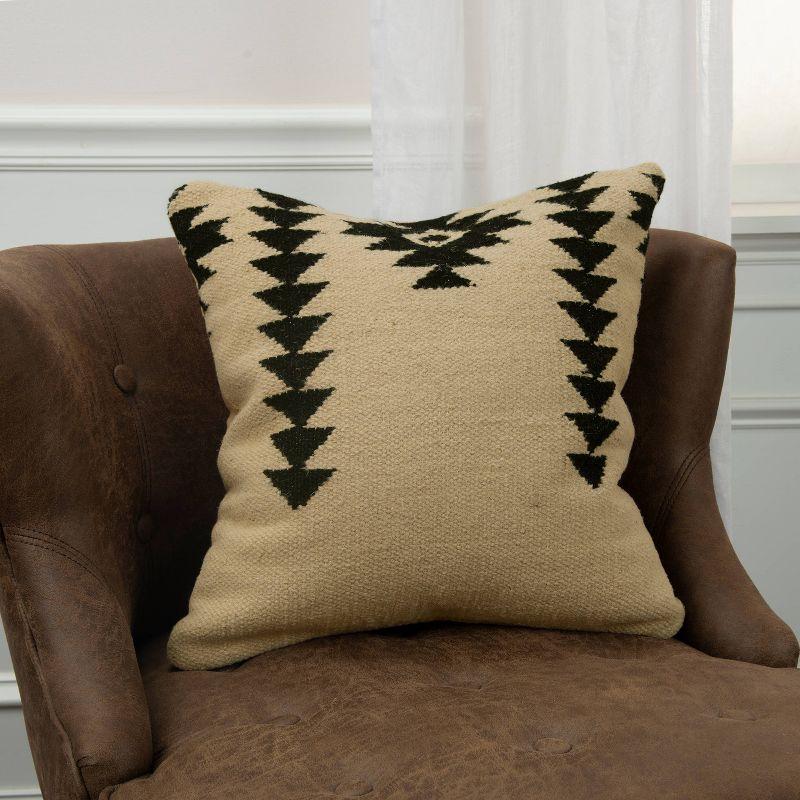 Ivory and Black Southwestern Wool and Cotton Throw Pillow