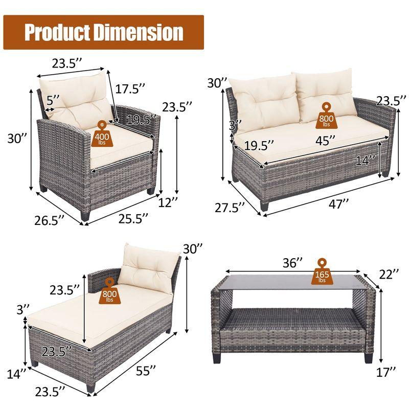 Costway 4PCS Patio Rattan Furniture Set Sofa Ottoman Cushion Garden Deck White