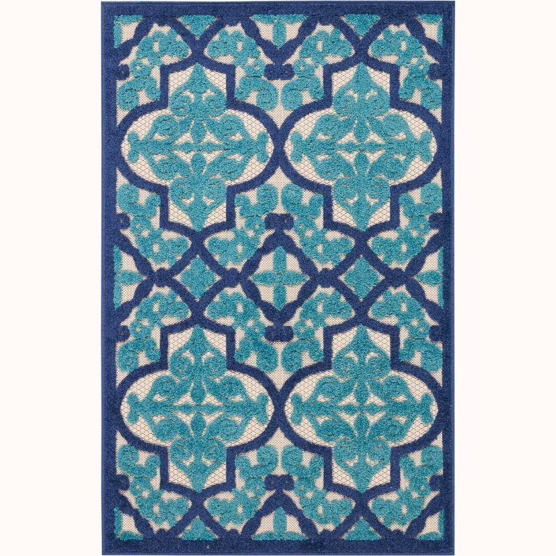 Nourison Aloha Moroccan Trellis Flatweave High-Low Indoor Outdoor Area Rug Navy 2'8" x 4'