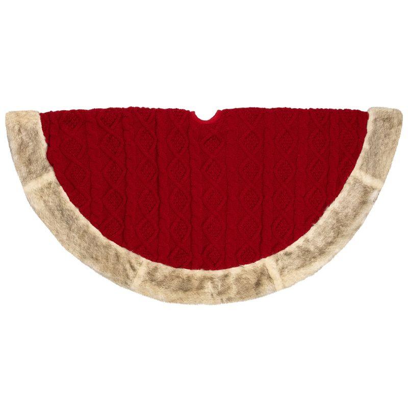 Northlight Seasonal Cable Knit Christmas Tree Skirt With Faux Fur Trim- 48" - Red