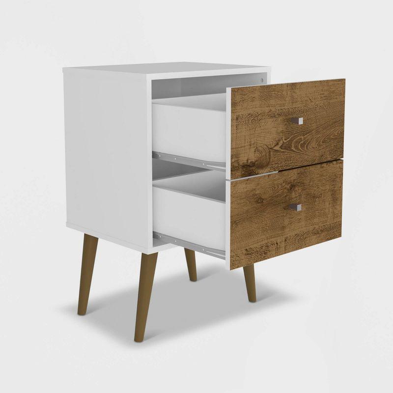 Liberty 2.0 White/Rustic Brown Mid-Century Modern Nightstand with Storage
